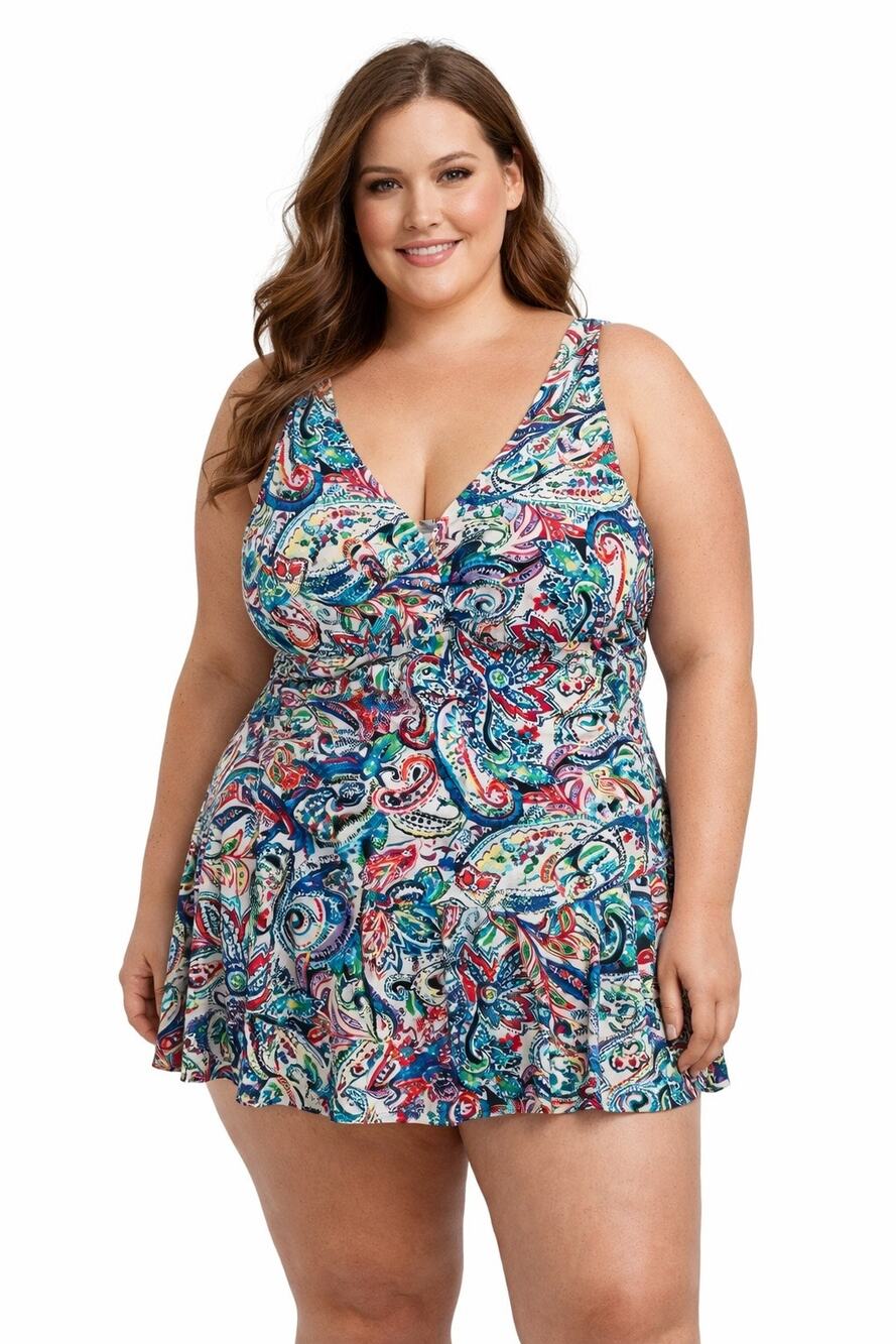 Chaps Floral One‎ Piece Swimsuit Dress Modest Vacation Beach Womens Plus 22W